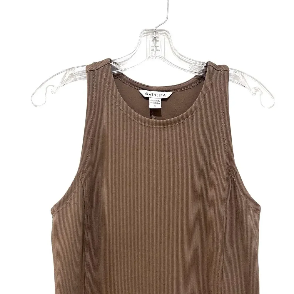 Athleta Dress Womens Medium Brown Ribbed Tank Stretch Knit Midi Athleisure - Picture 5 of 8